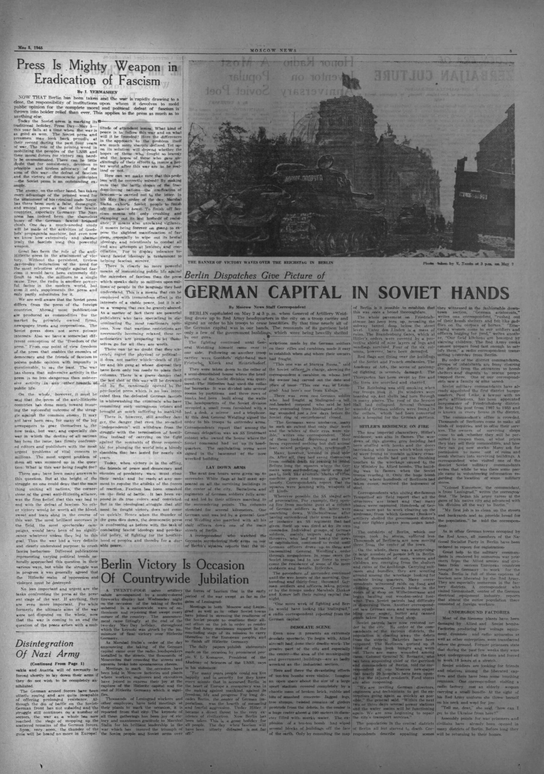 №36 Moscow News от 5 мая 1945 года
