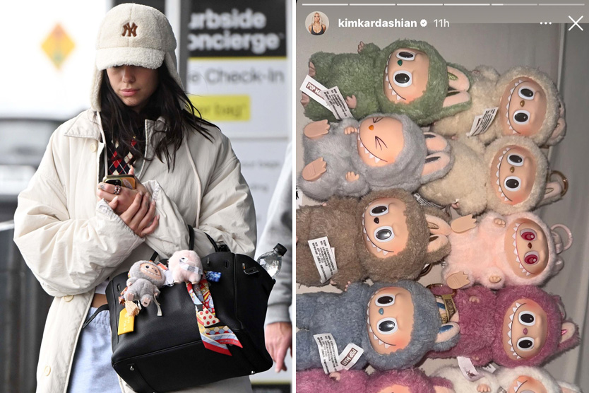 Дуа Липа и Ким Кардашьян с игрушкой Labubu