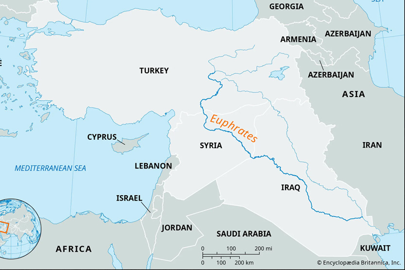 Карта Сирии с Евфратом