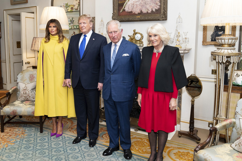 Принц Чарльз с женой Камиллой, Дональд Трамп с женой Меланией, Лондон, 2019 год