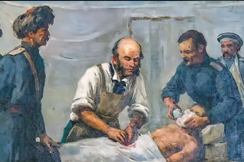 «Н. И. Пирогов оперирует раненого под эфирным наркозом».