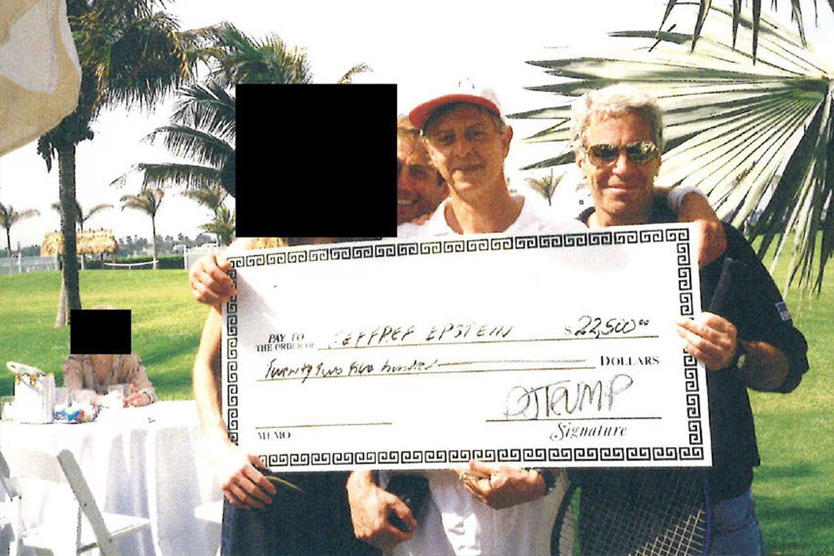 Джеффри Эпштейн с чеком на имя Дональда Трампа