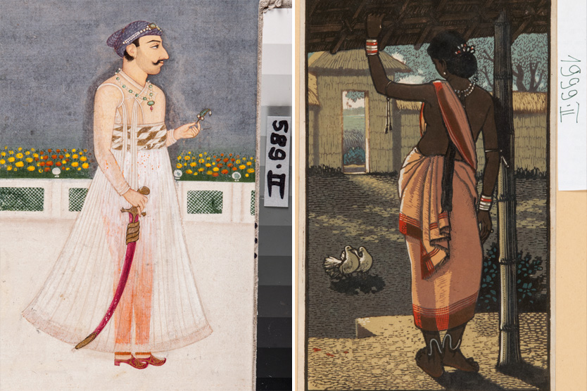 Миниатюра Портрет раджи. Индия, XVII - XVIII вв. / «Пара голубей», Харен Дас (Haren Das) (1921 – 1993). Индия, 1940 - 1950-е гг.