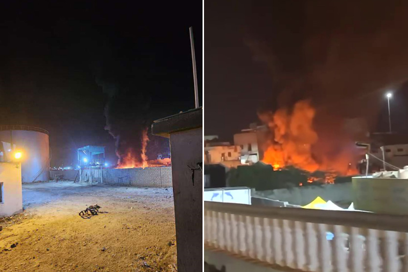 Пожар на месте удара по порту в Йемене