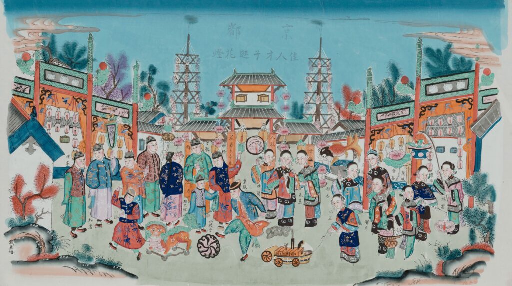 Раскрашенная новогодняя картина Янлюцина («Талантливые юноши и красавицы на прогулке с фонарями») Эпоха Цин (1636/1644–1912) Столичный музей (КНР, Пекин)