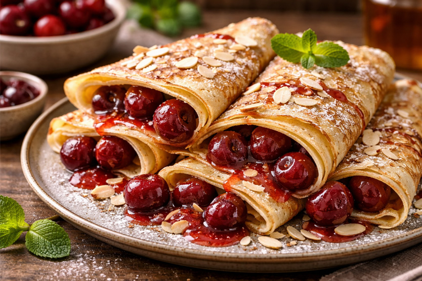 Блины с вишней и миндалем