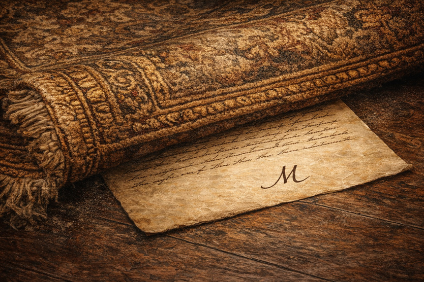 Записка с буквой М под ковром