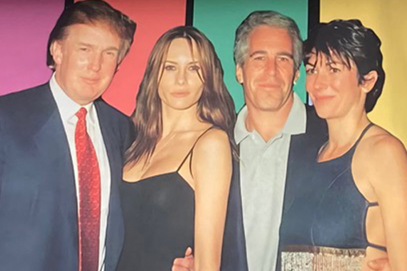 Слева направо: Дональд Трамп, Мелания Кнавс, Джеффри Эпштейн и Гислейн Максвелл, фото от февраля 2000 года