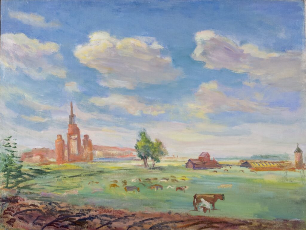 Пейзаж со стадом, 1950-е (начало), холст, масло / П. В. Кузнецов ФГБУ культуры «Саратовский государственный художественный музей имени А.Н. Радищева»